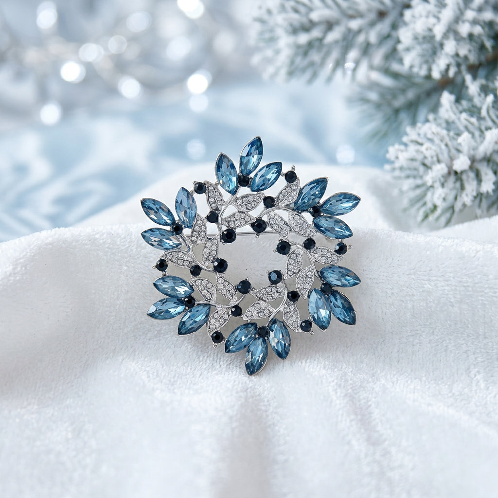 Blue Crystal Wreath Pin