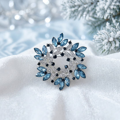 Blue Crystal Wreath Pin