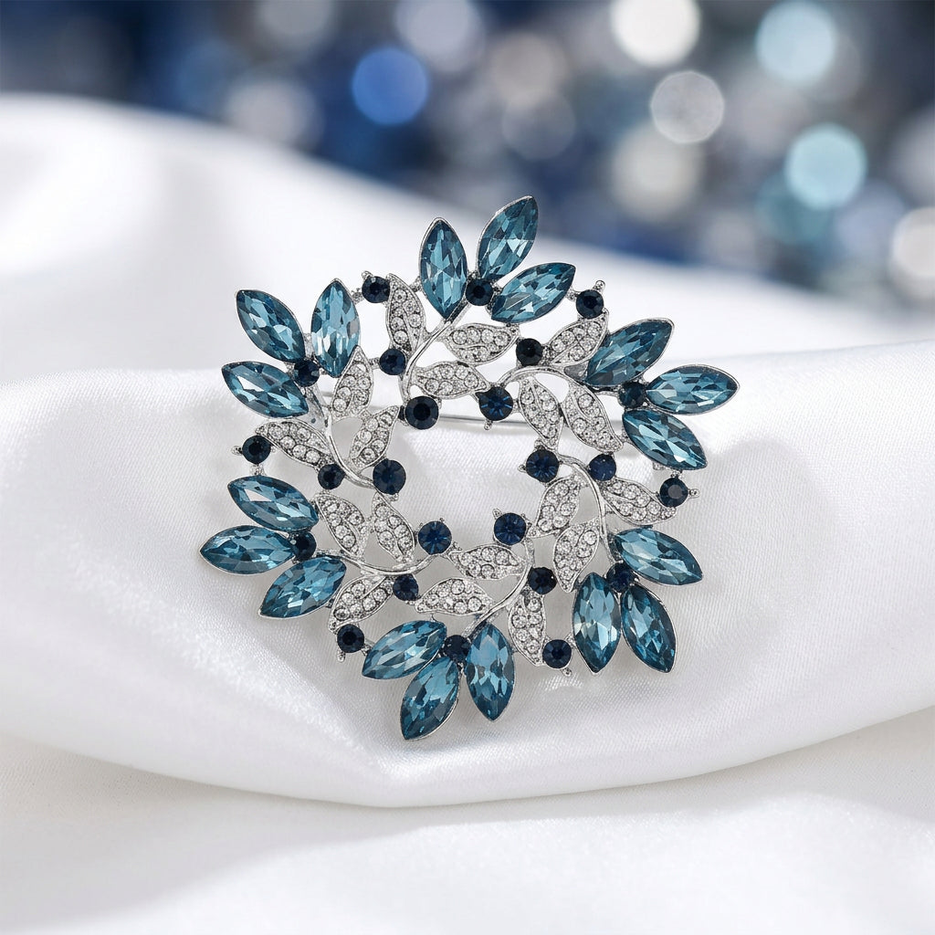 Blue Crystal Wreath Pin closeup