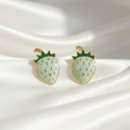 Blue Strawberry Earrings on white