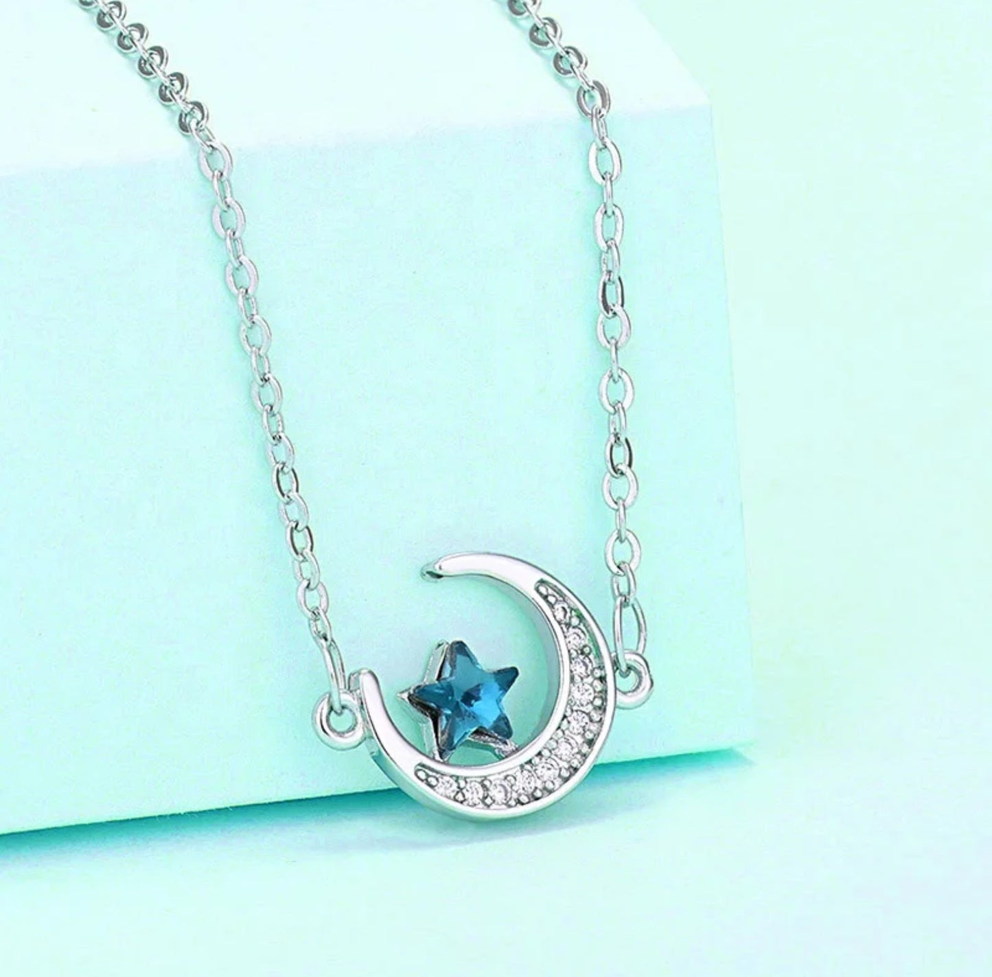 Blue Star Moon Necklace