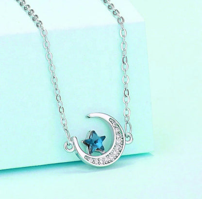 Blue Star Moon Necklace
