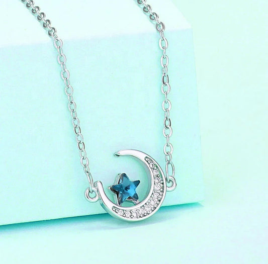Blue Star Moon Necklace