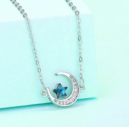 Blue Star Moon Necklace