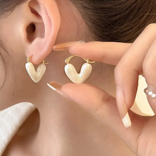 White Heart Hoop Earrings