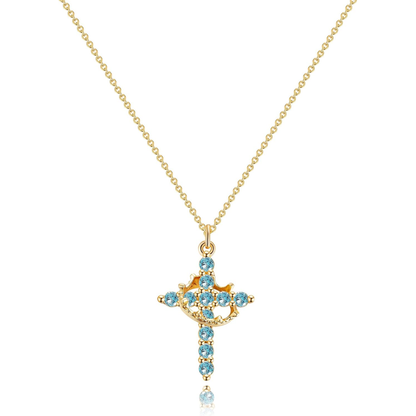 Blue & Gold Crown Cross Faith Necklace