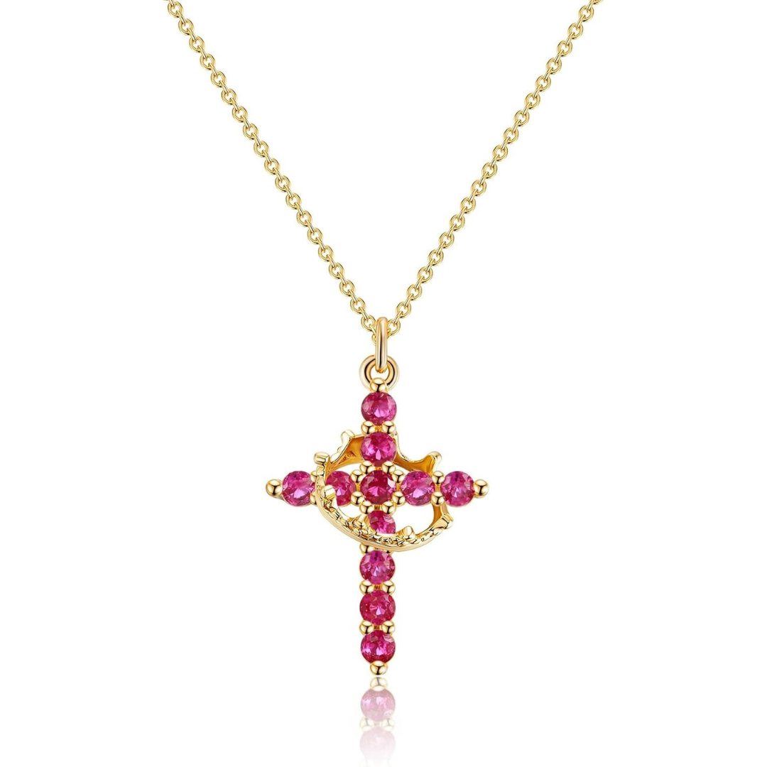 Pink & Gold Cross Crown Faith Necklace on a white background