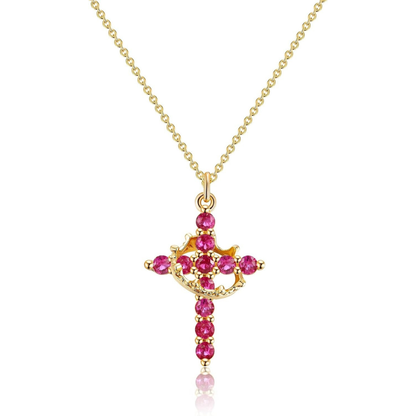 Pink & Gold Cross Crown Faith Necklace on a white background