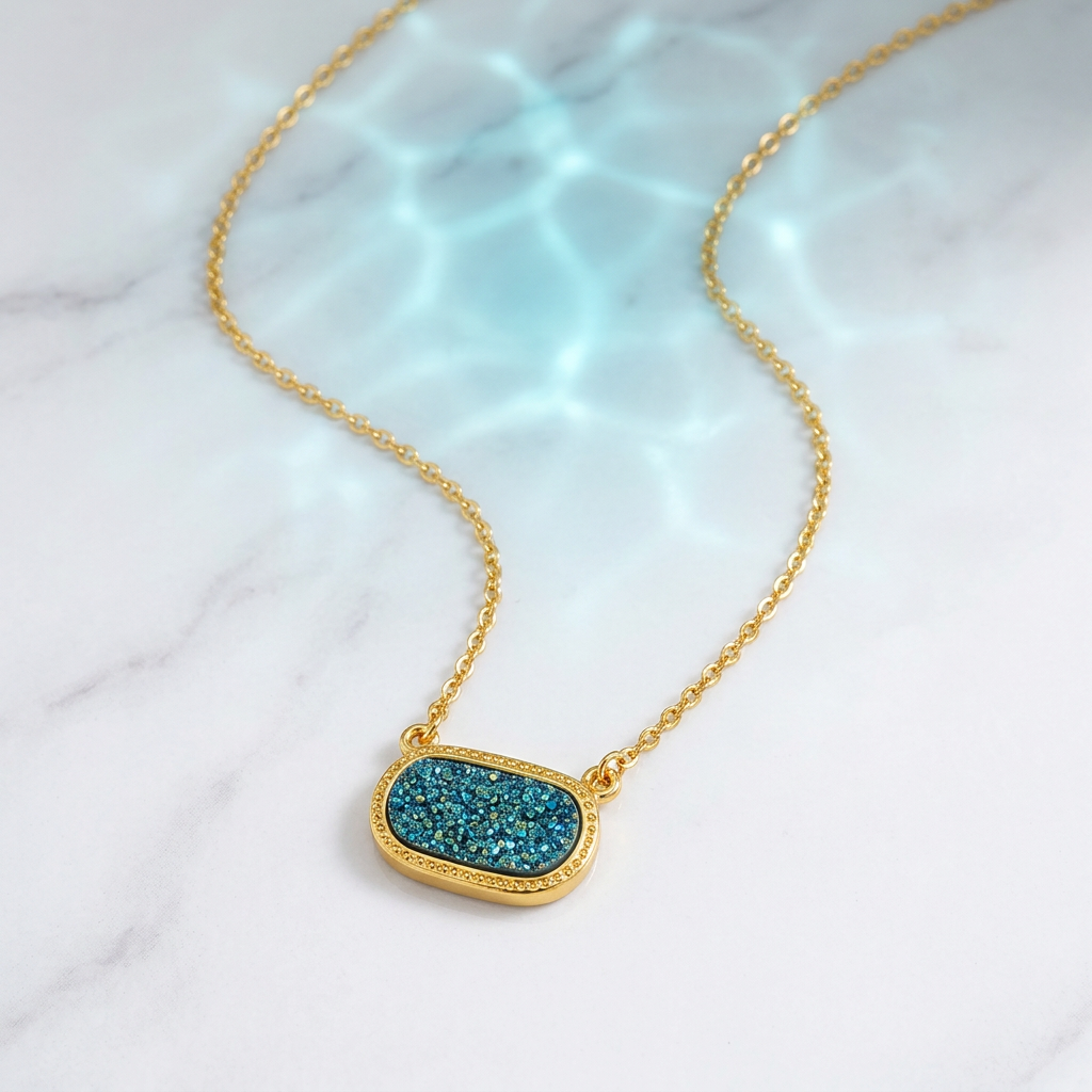 Blue Druzy Gold Necklace