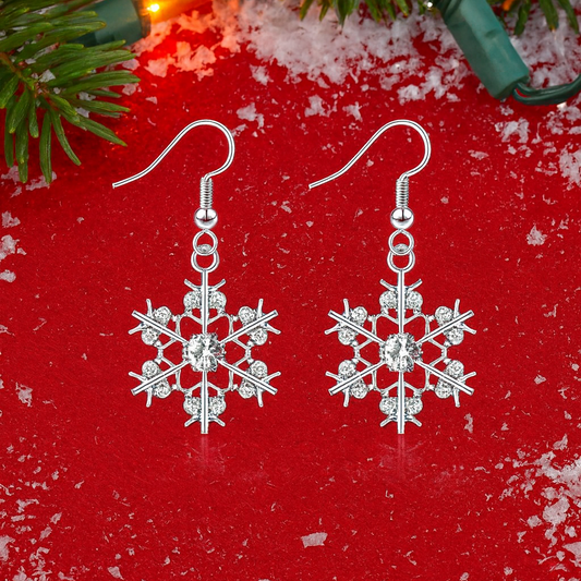 Silver Snowflake Crystal Drop Earrings