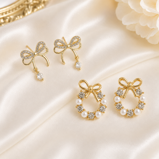 Gold Crystal Bow Earrings Bundle