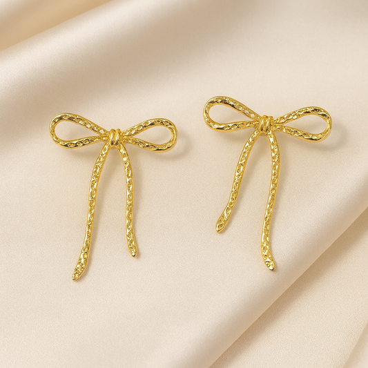 Gold Hammered Bow Earrings