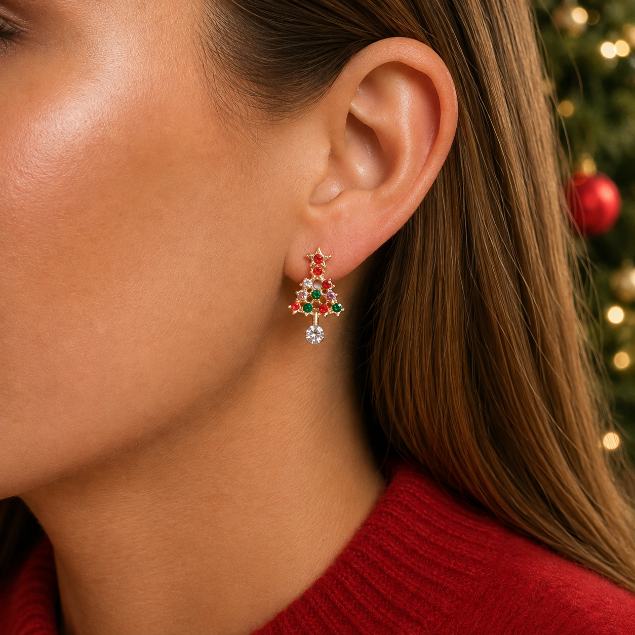 Festive Red Pavé Christmas Tree Earrings
