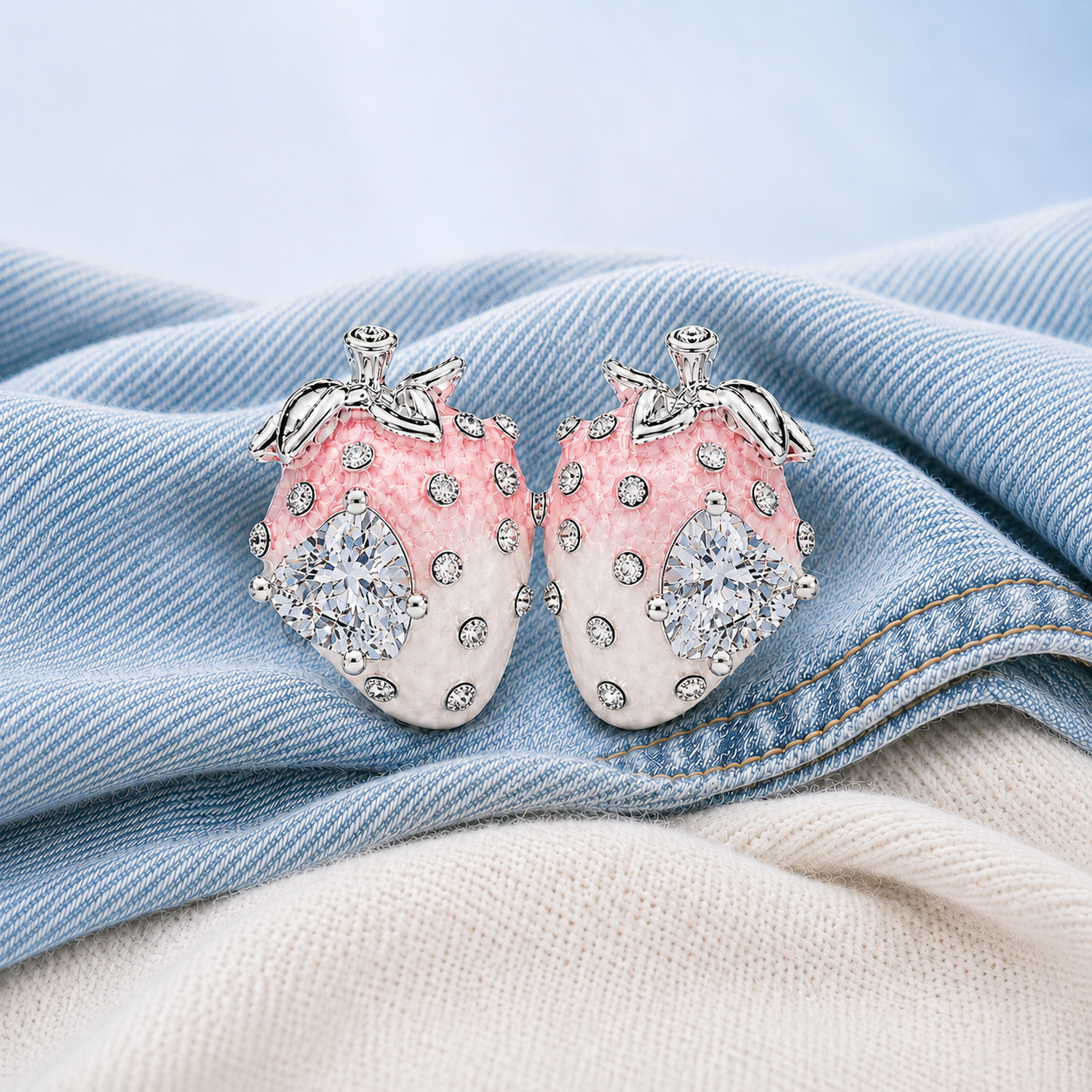 Pink Ombré Crystal Strawberry Earrings