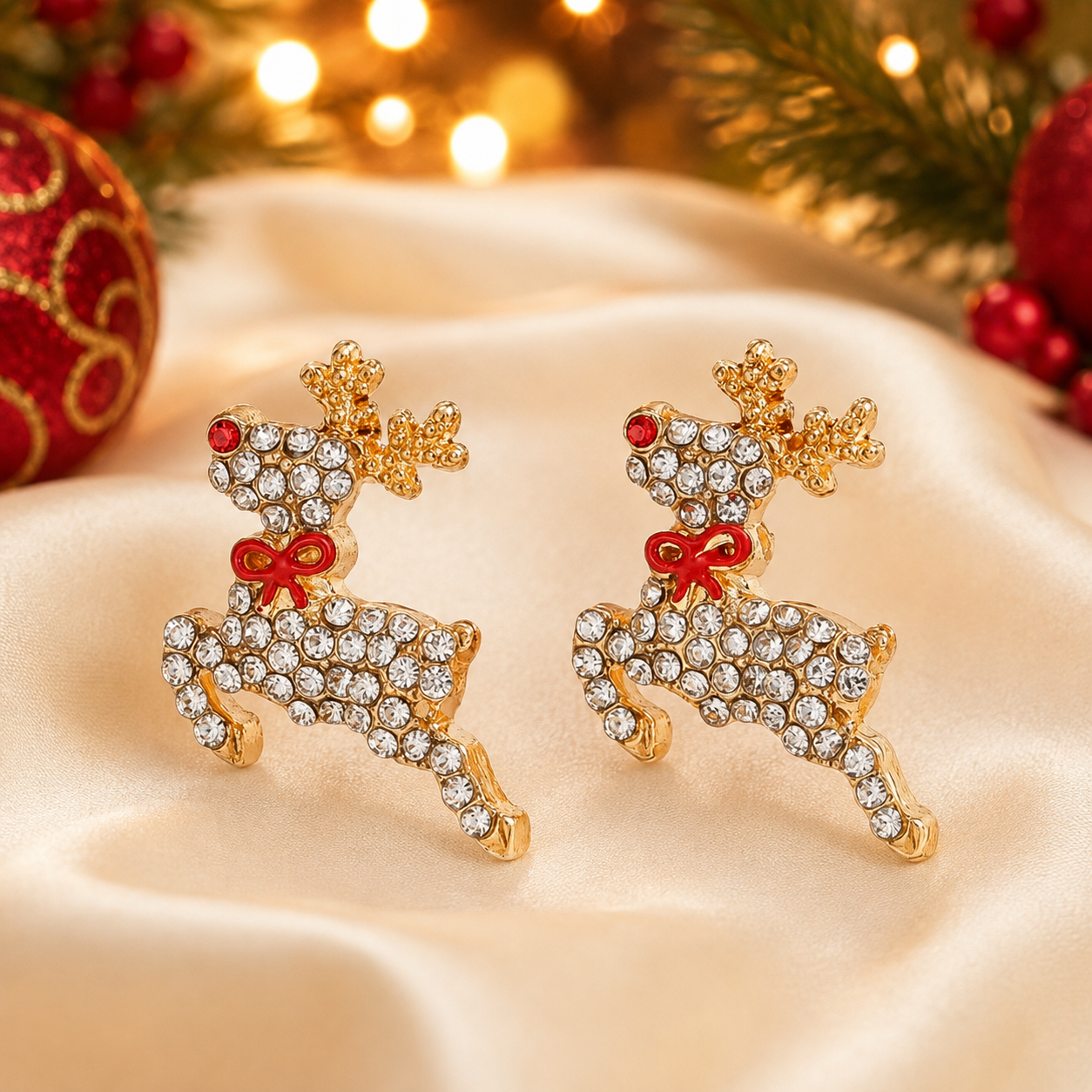 Flying Red-Nosed Reindeer Pavé Earrings
