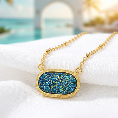 Blue Druzy Gold Necklace