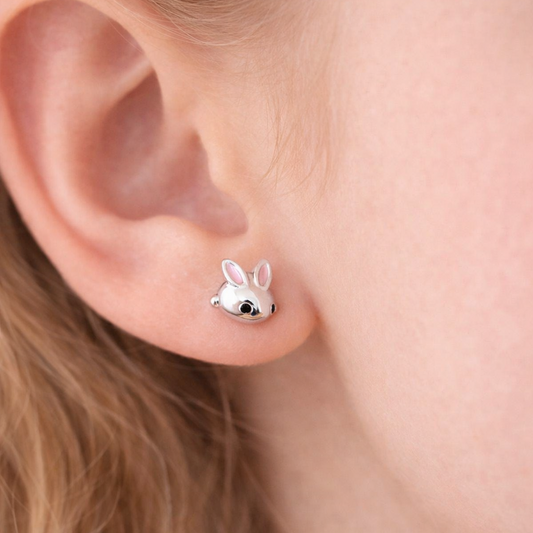 Mini Pink & Silver Bunny Earrings