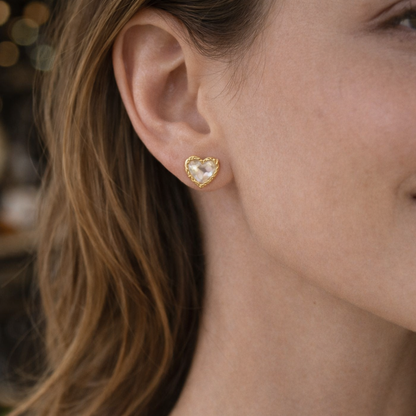 Gold & White Opalescent Heart Earrings