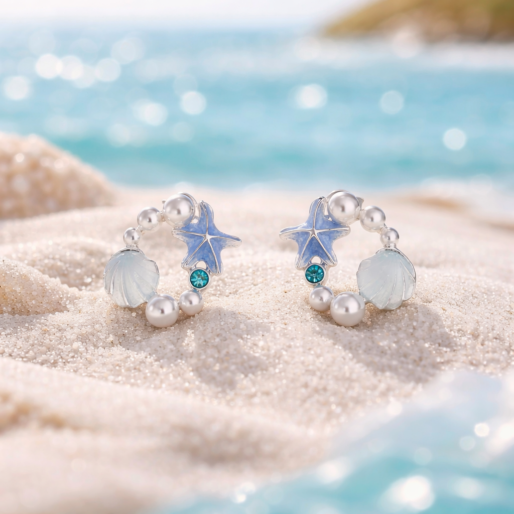 Starfish Seashell Pearl Earrings