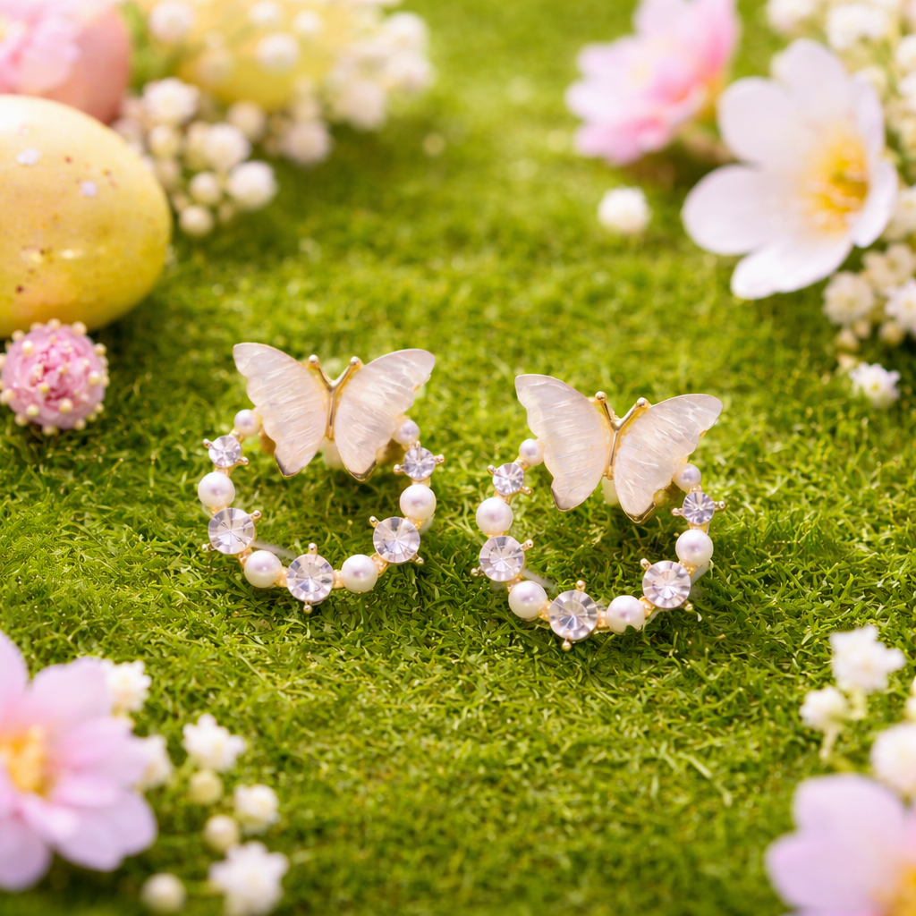 Butterfly Pearl Sparkle Earrings