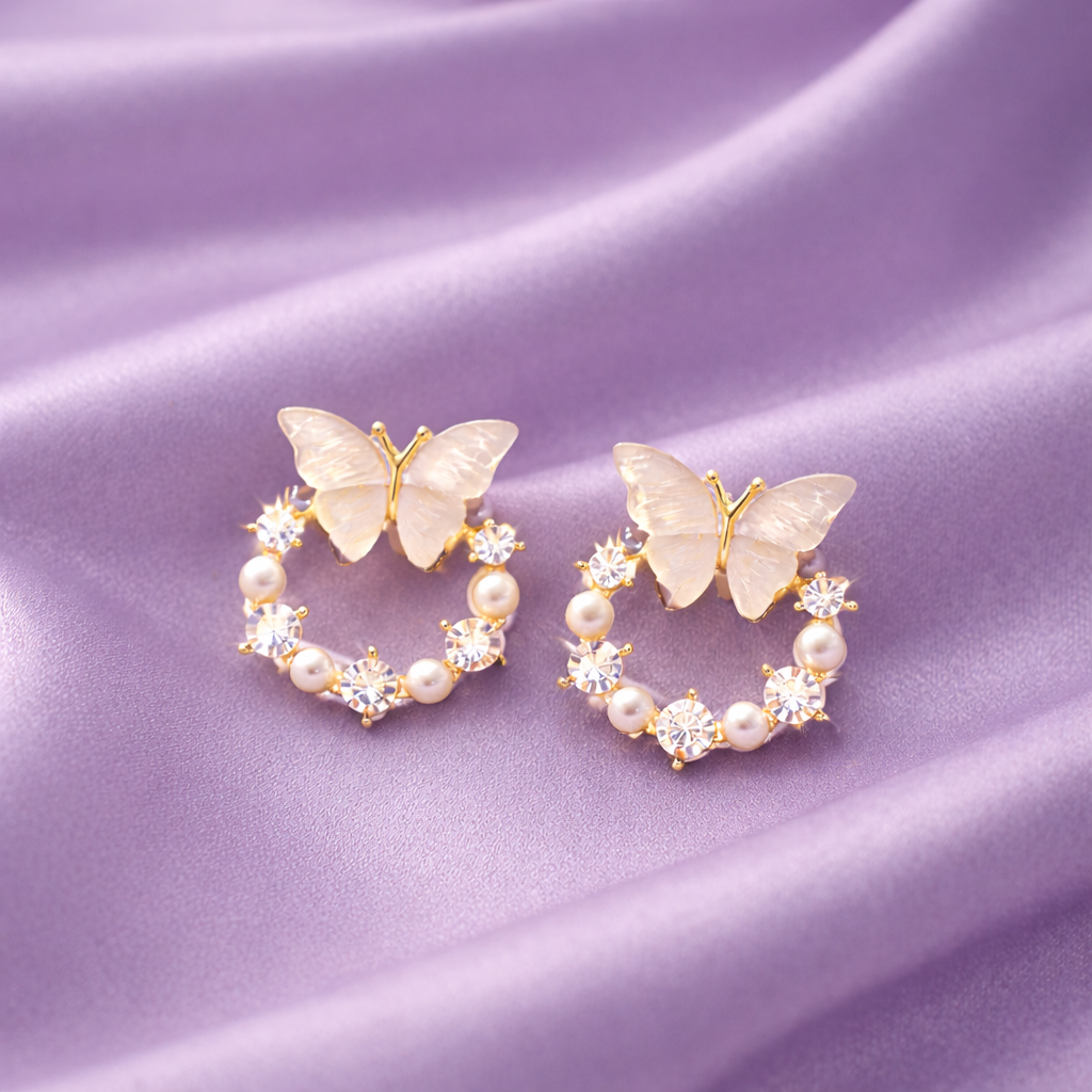 Butterfly Pearl Sparkle Earrings