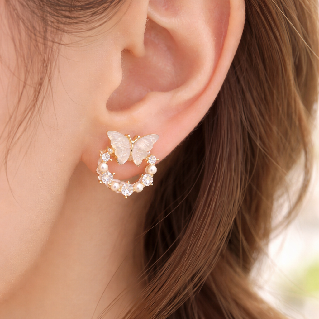 Butterfly Pearl Sparkle Earrings
