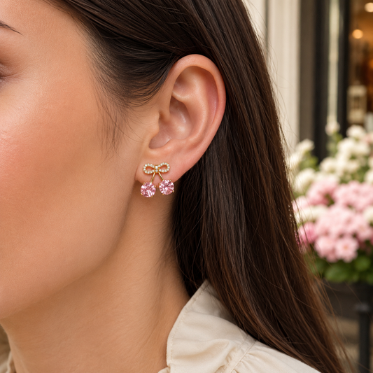 Pink Cherry Pavé Bow Earrings