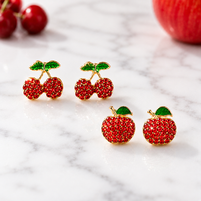 Pavé Cherry & Apple Earring Set