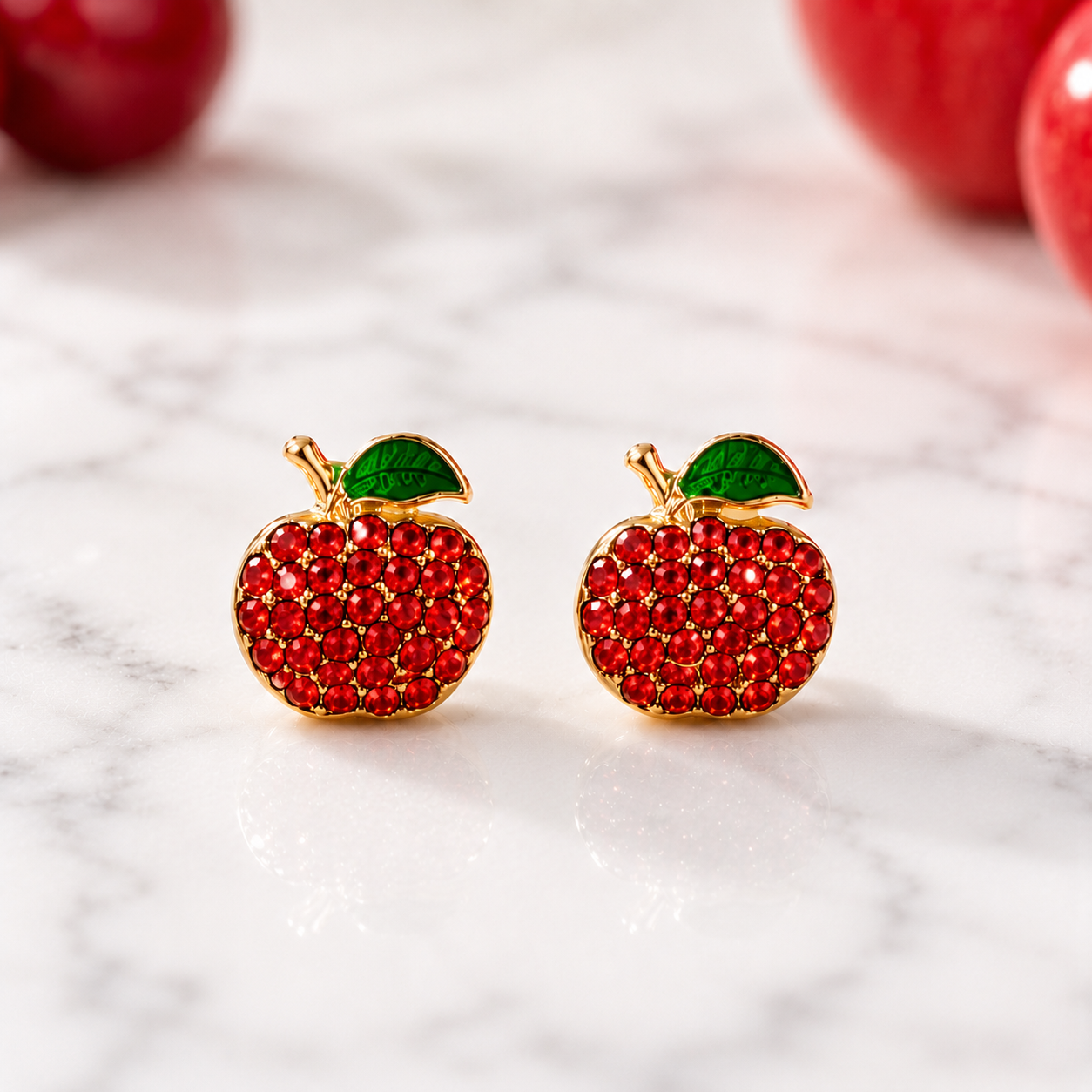 Pavé Cherry & Apple Earring Set