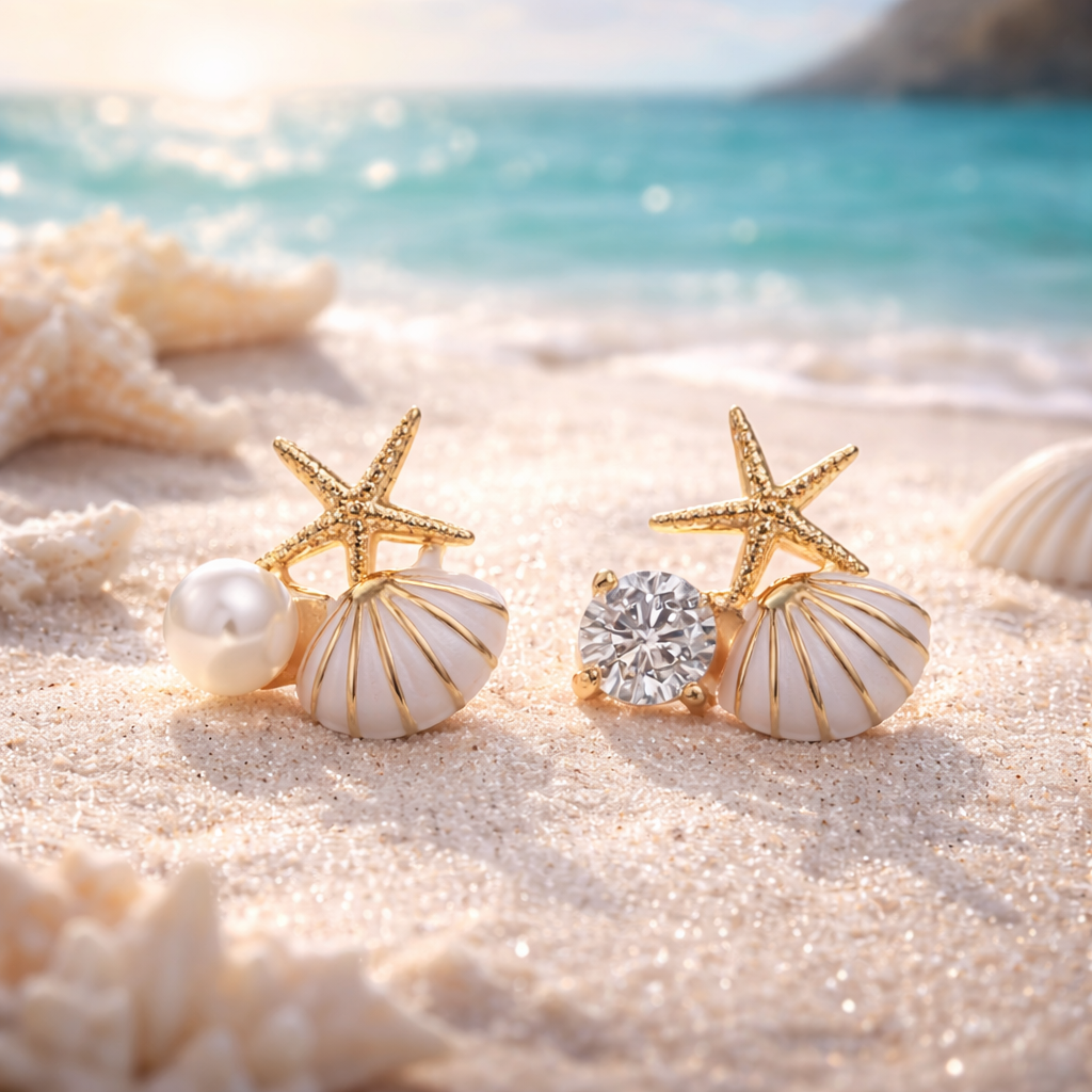 Starfish Pearl & Crystal Earrings