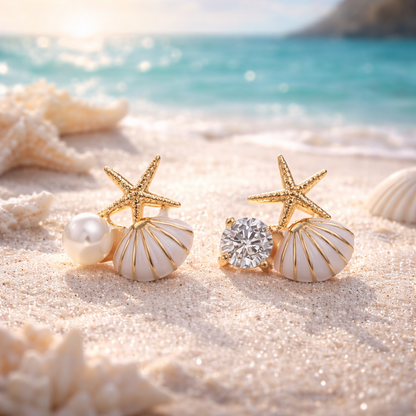 Starfish Pearl & Crystal Earrings