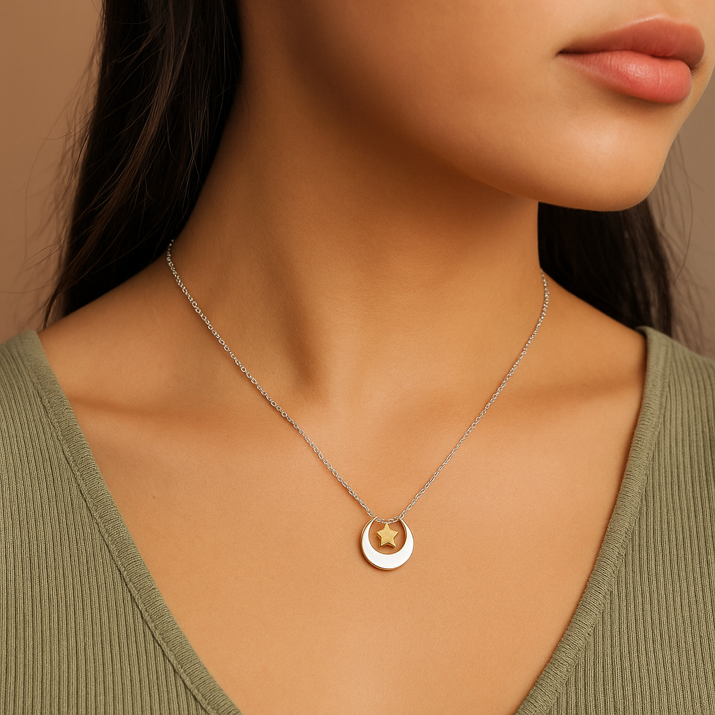 Silver Moon Gold Star Necklace