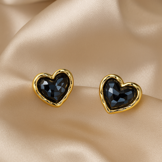 Midnight Mosaic Black & Gold Heart Earrings