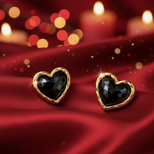Midnight Mosaic Black & Gold Heart Earrings