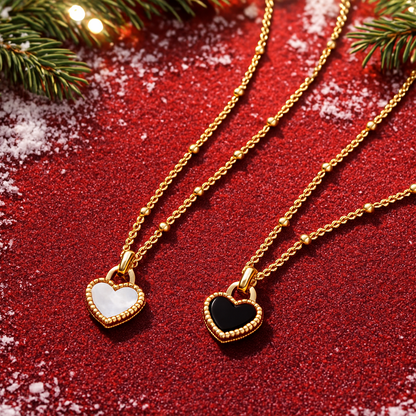 Black/White Reversible Gold Heart Necklace