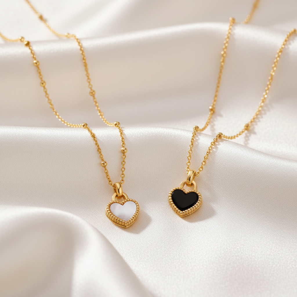 Black & White Reversible Gold Heart Necklace
