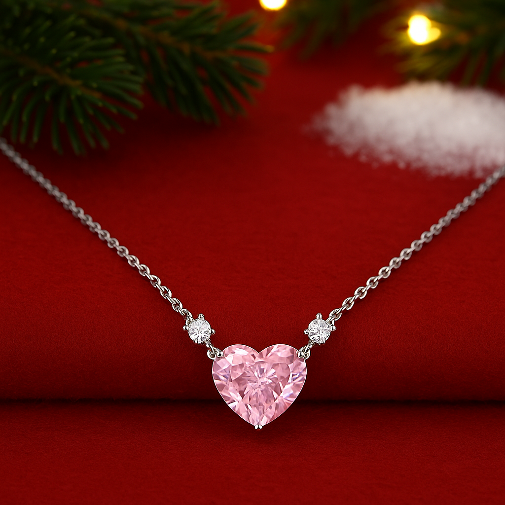 Pink Zirconia Heart Necklace
