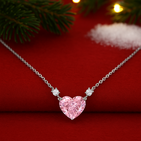 Pink Zirconia Heart Necklace