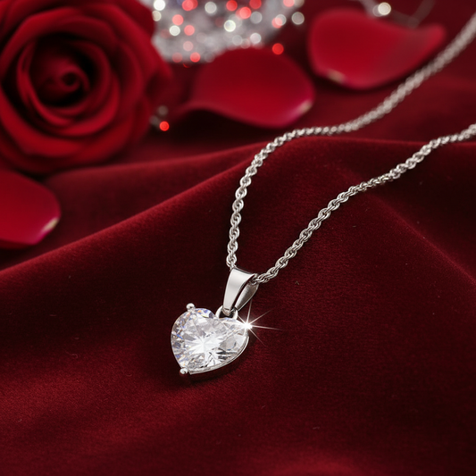 Princess Silver CZ Heart Necklace