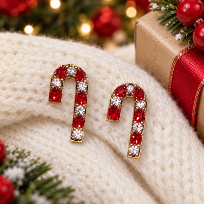 Peppermint Pavé Candy Cane Earrings