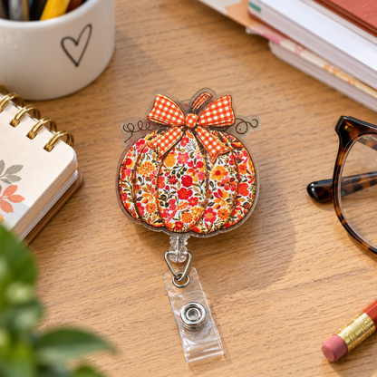Autumn Floral Pumpkin Badge Reel