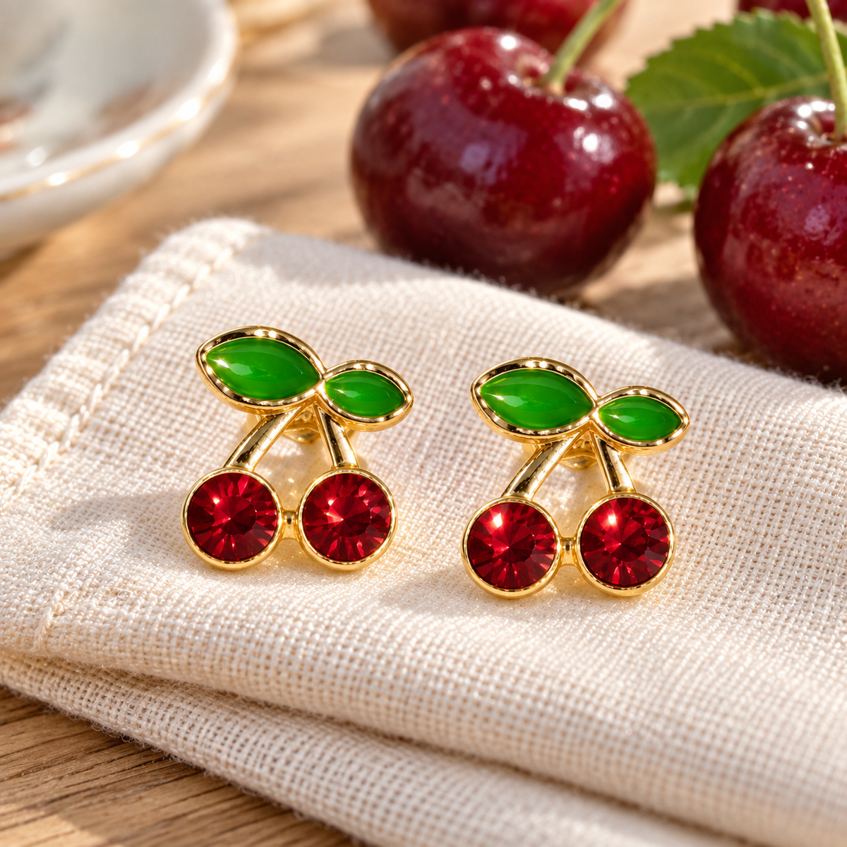 Mini Red Cherry Earrings
