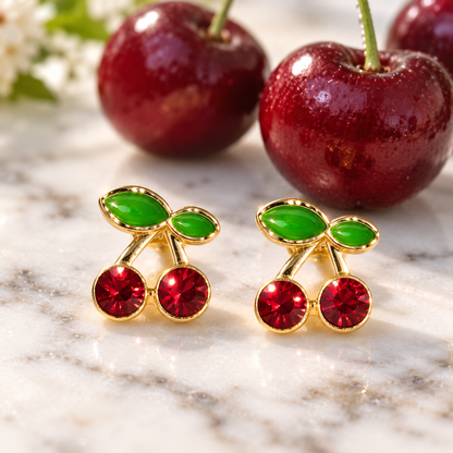 Mini Red Cherry Earrings
