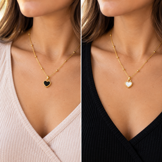 Black & White Reversible Gold Heart Necklace