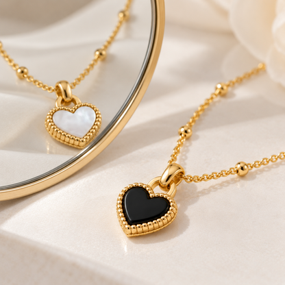 Black & White Reversible Gold Heart Necklace