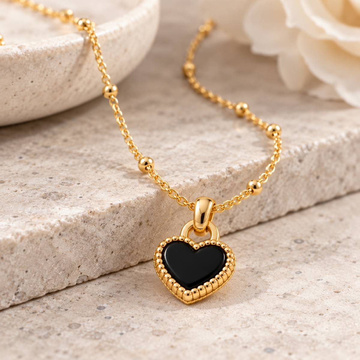 Black & White Reversible Gold Heart Necklace