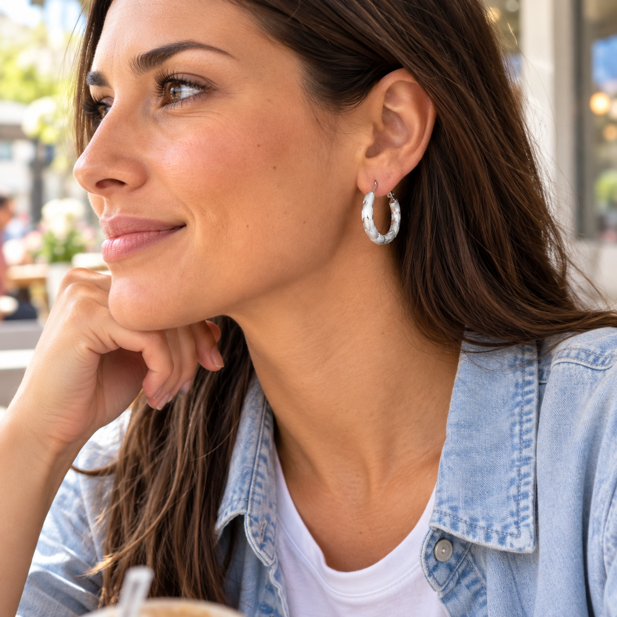 Textured Silver Hoop Earrings