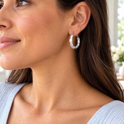 Textured Silver Hoop Earrings