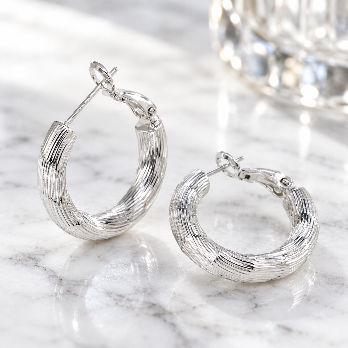 Textured Silver Hoop Earrings
