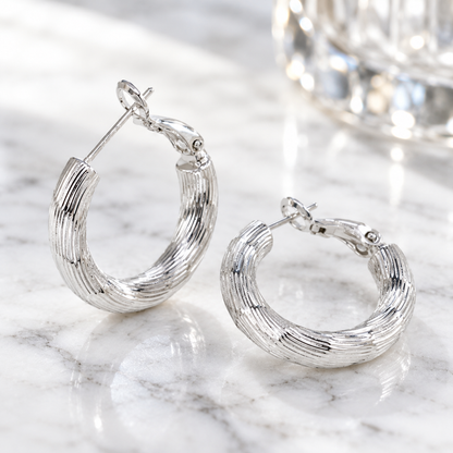 Textured Silver Hoop Earrings